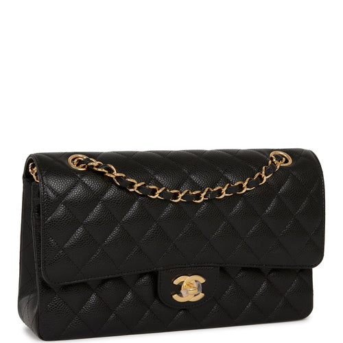 Chanel Medium Classic Double Flap Bag Black Quilted Caviar Gold Hardware