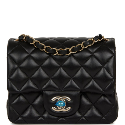 Chanel Mini Square Flap Bag Black Lambskin Light Gold Hardware