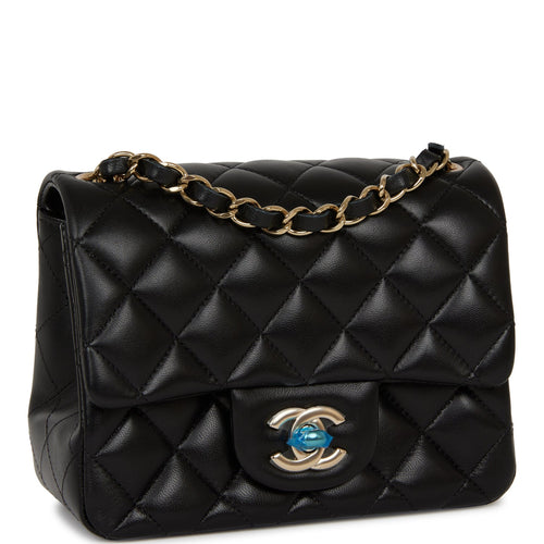 Chanel Mini Square Flap Bag Black Lambskin Light Gold Hardware