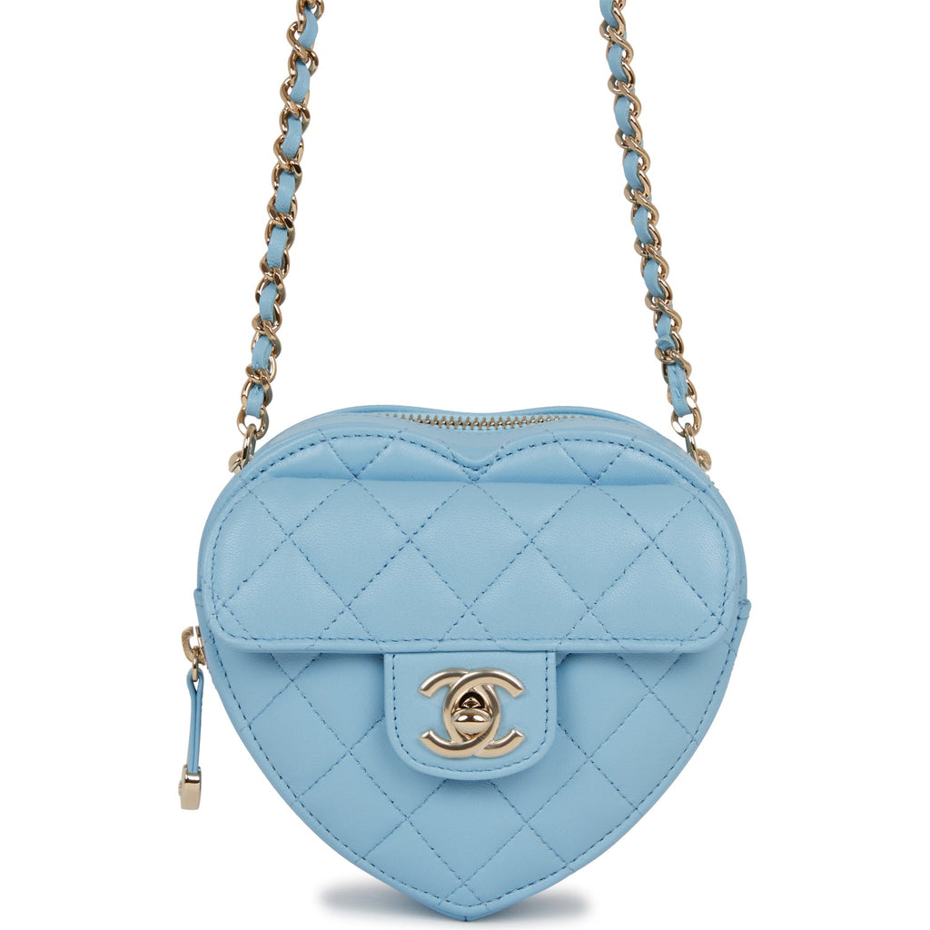 Chanel CC In Love Heart Clutch with Chain Blue Lambskin Light Gold