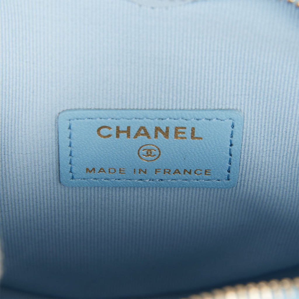 Chanel CC In Love Heart Clutch with Chain Blue Lambskin Light