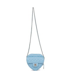 Chanel CC In Love Large Heart Bag Blue Lambskin Light Gold Hardware