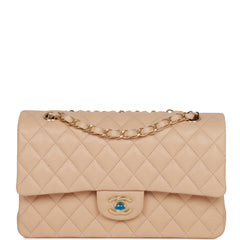 Chanel Medium Classic Double Flap Bag Beige Lambskin Light Gold Hardware