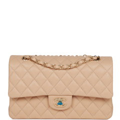 Chanel Beige Quilted Lambskin Medium Double Flap Bag Gold Hardware