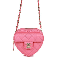 Chanel CC In Love Heart Necklace Bag Pink Lambskin Light Gold Hardware