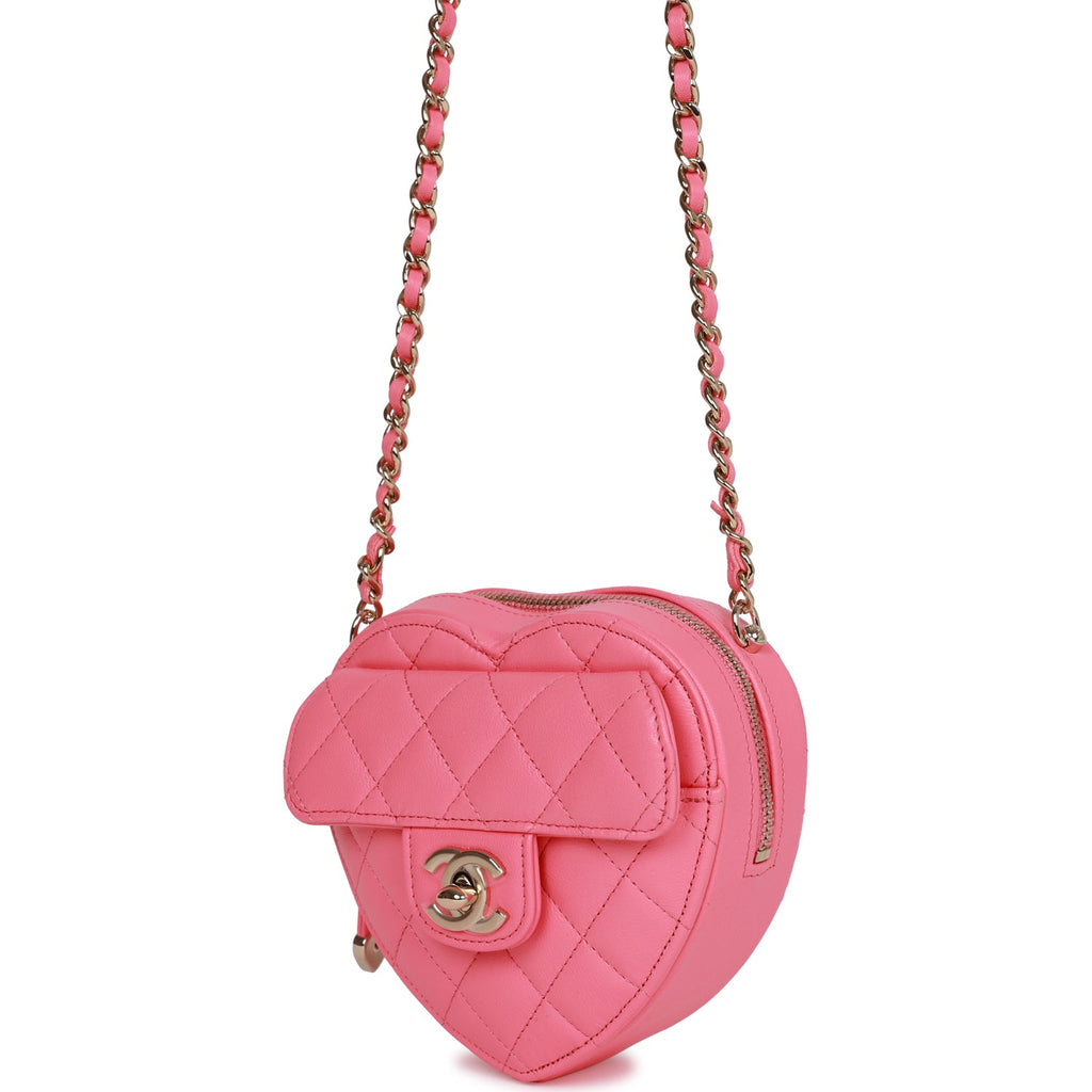 Chanel CC In Love Heart Necklace Bag Pink Lambskin Light Gold Hardware