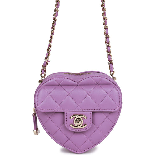 Chanel Purple Quilted Lambskin Heart Zipped Arm Coin Purse Gold Hardware, 2022 (Like New), Womens Handbag