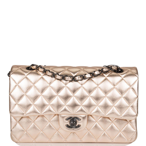 Metallic Silver Quilted Lambskin Classic Double Flap Medium