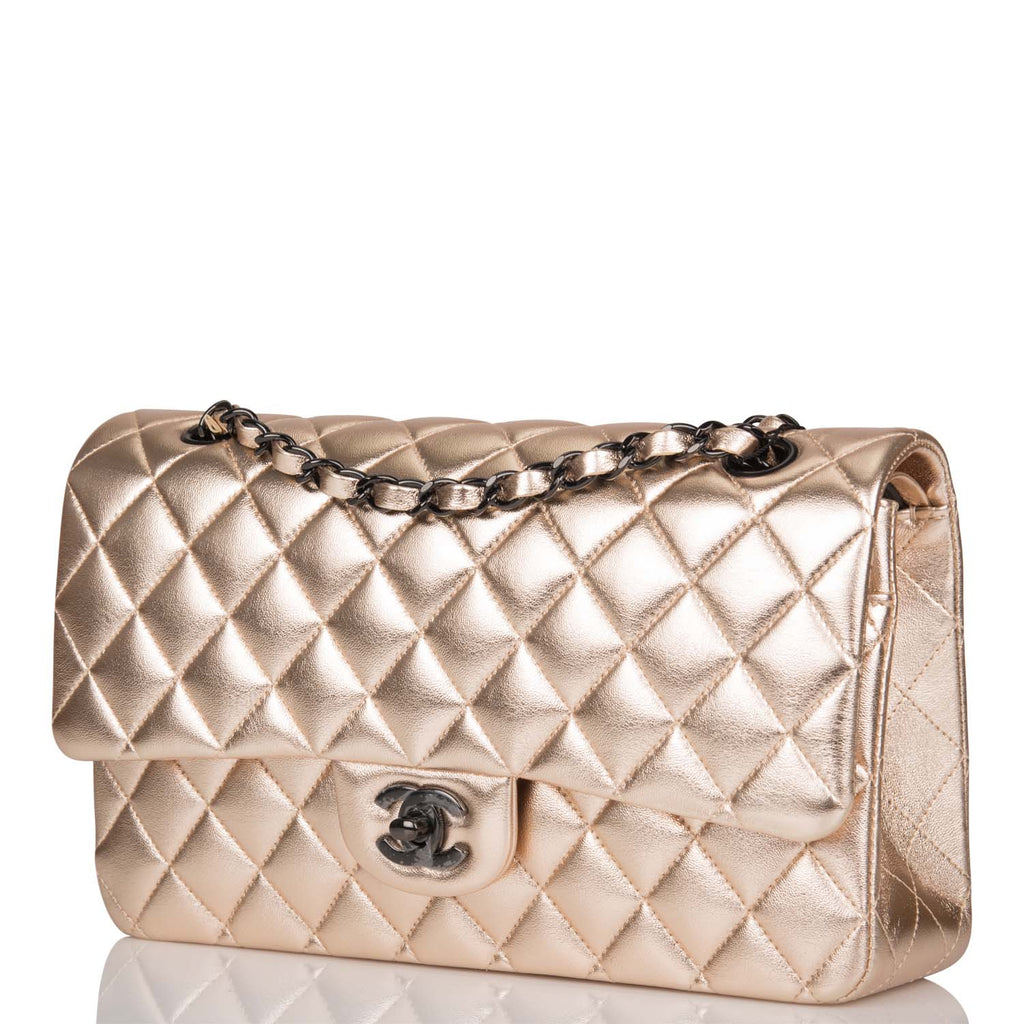 Chanel Gold Metallic Quilted Lambskin Medium Classic Double Flap
