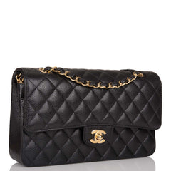 Chanel Black Quilted Caviar Medium Classic Double Flap Bag Gold Hardware