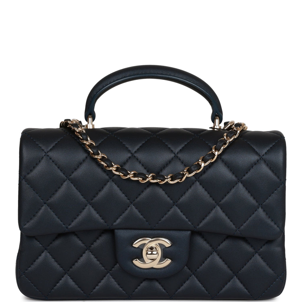 Chanel Dark Blue Lambskin Rectangular Mini Flap Top Handle Light