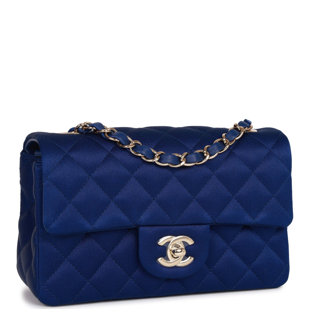 Geografi affjedring forhold Chanel Blue Satin Rectangular Mini Classic Flap Light Gold Hardware –  Madison Avenue Couture