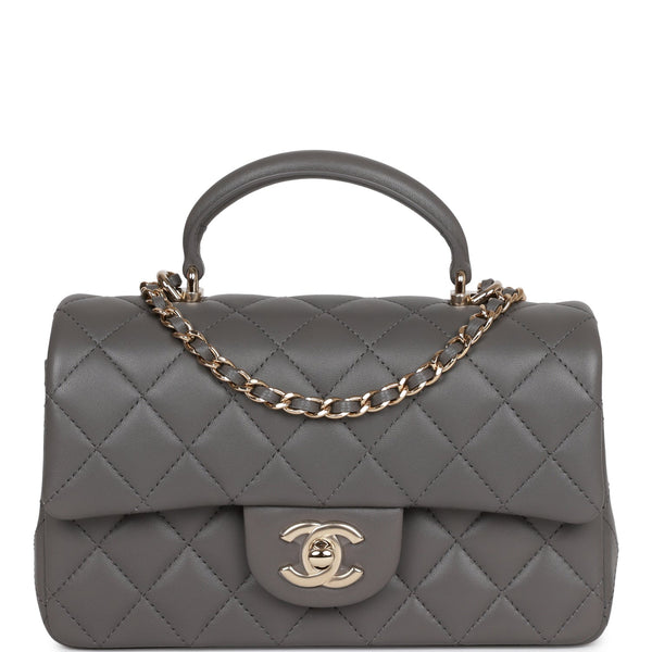 Chanel Mini Rectangular Flap Bag with Top Handle Grey Lambskin Antique Gold  Hardware