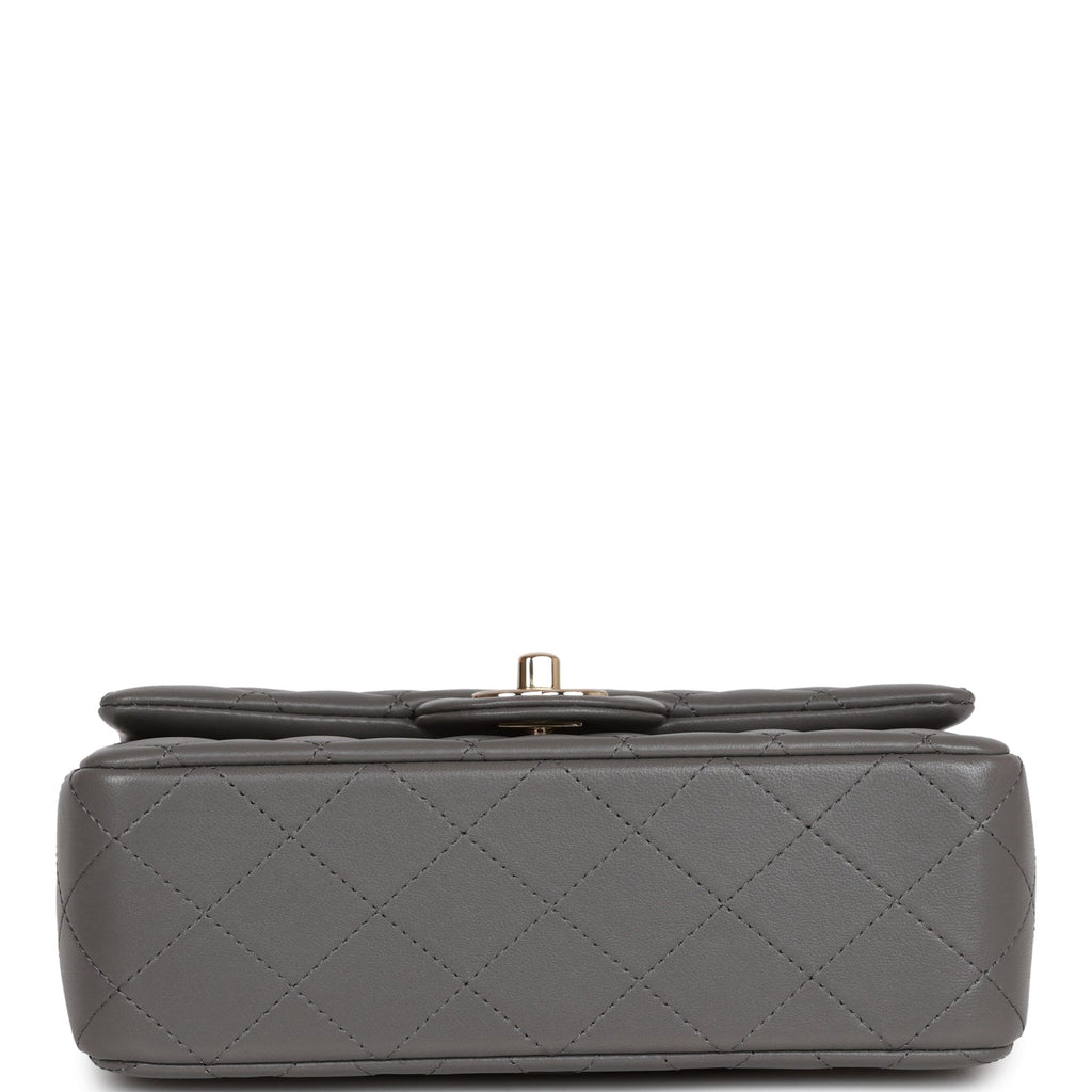 Chanel Mini Rectangular Flap Bag with Top Handle Dark Grey Lambskin Light Gold Hardware