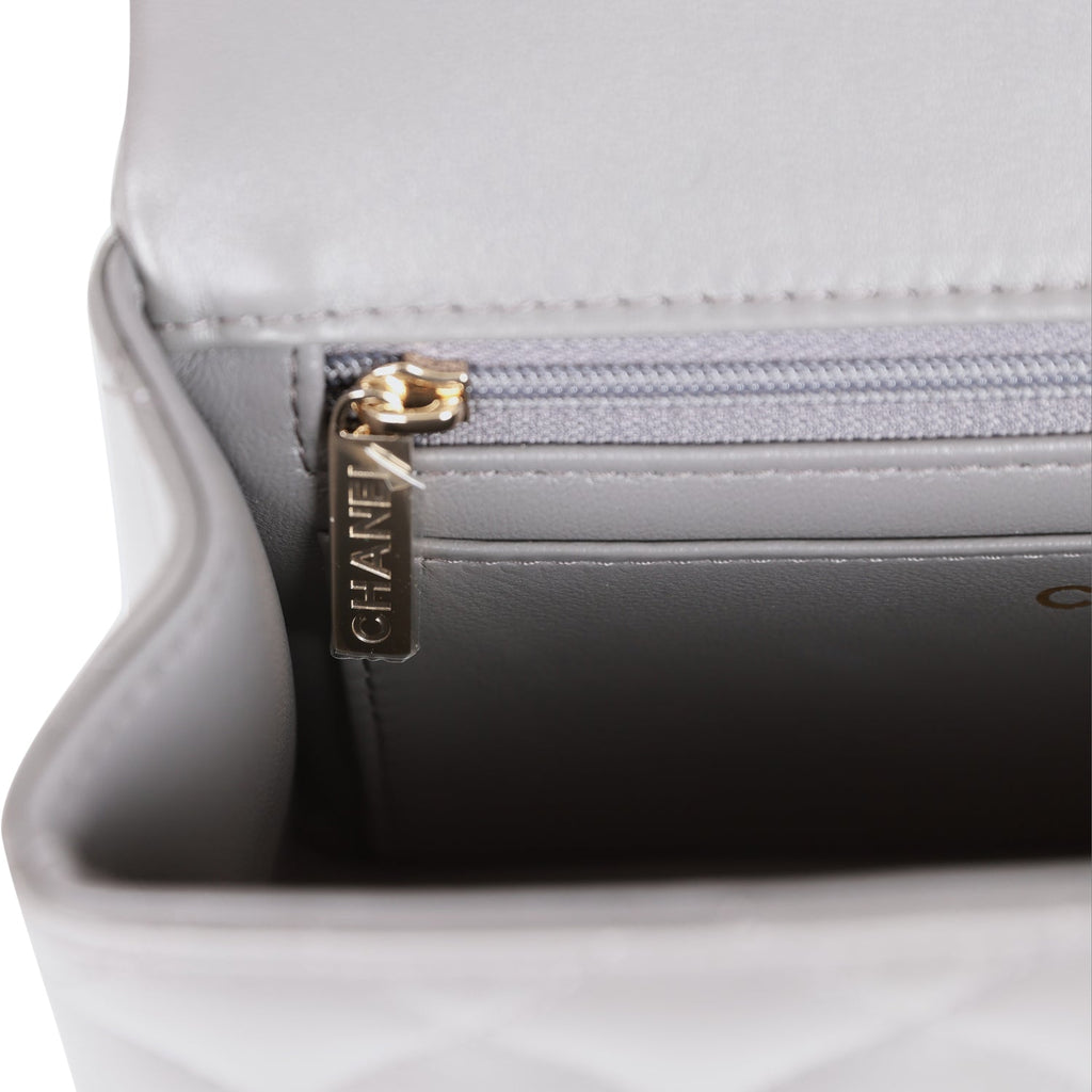 Chanel Dark Grey Lambskin Rectangular Mini Flap Top Handle Light