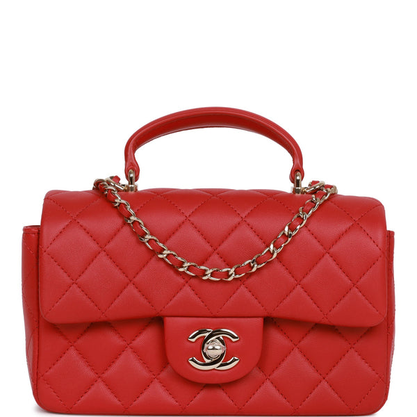 Chanel Red Quilted Lambskin Micro Top Handle Flap Bag Brushed Gold