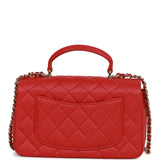 Chanel Mini Rectangular Flap Bag with Top Handle Red Lambskin Light Gold Hardware