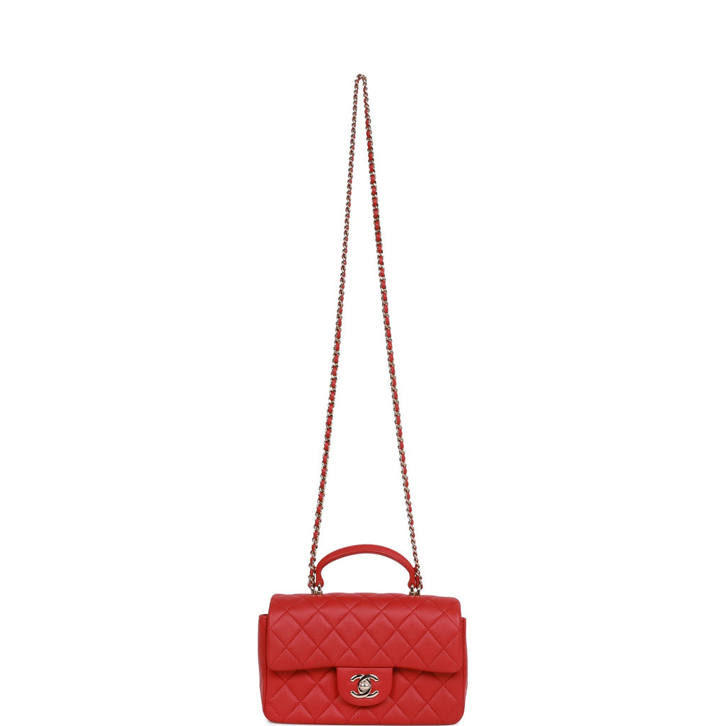 Chanel Red Lambskin Rectangular Mini Flap Top Handle Light Gold Hardware –  Madison Avenue Couture