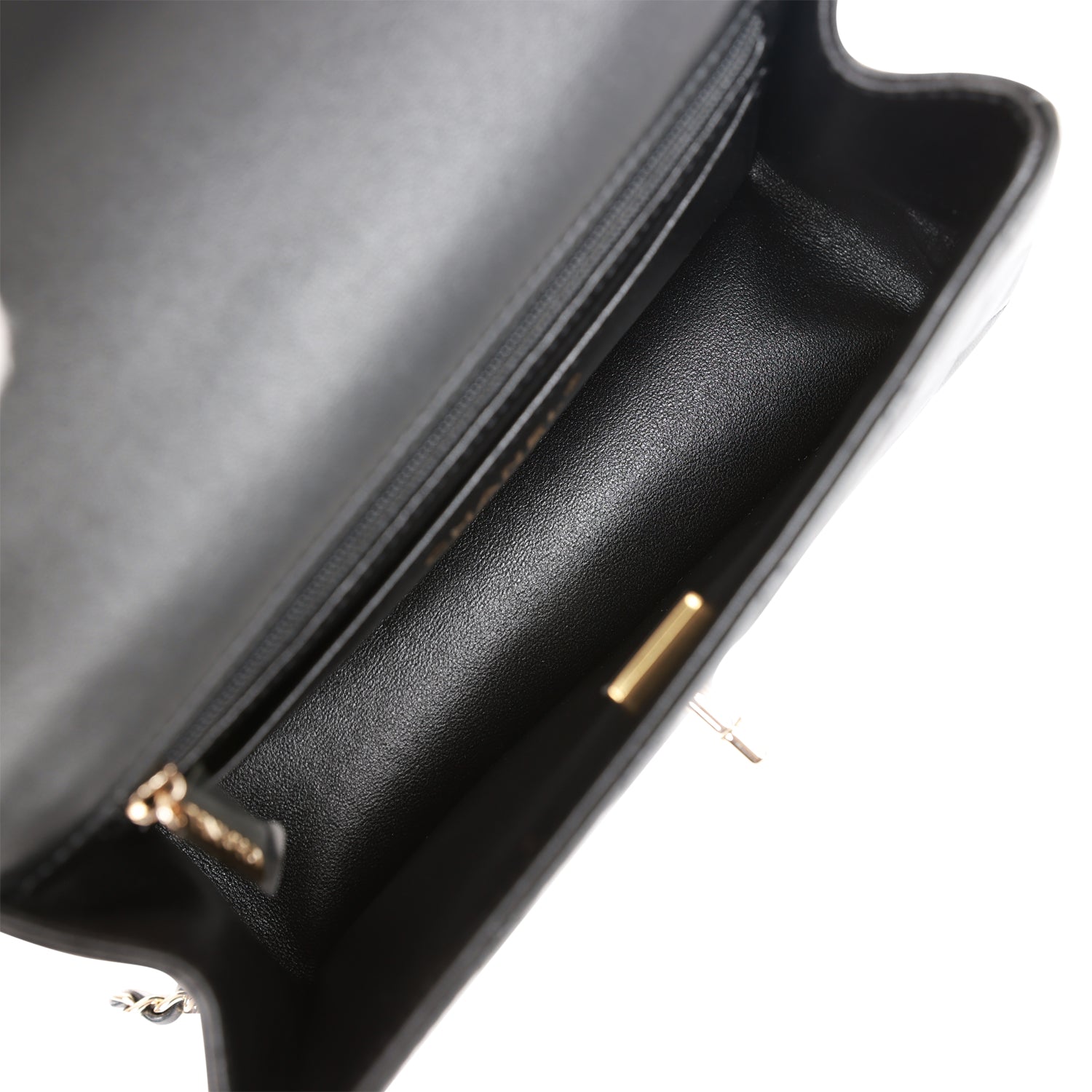 Chanel Black Lambskin Rectangular Mini Flap Top Handle Light Gold Hardware