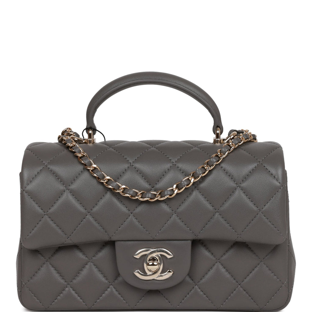 Chanel Dark Grey Lambskin Rectangular Mini Flap Top Handle Light