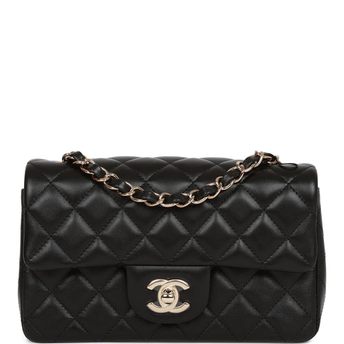 Chanel Mini Rectangular Flap Bag Black Lambskin Light Gold Hardware