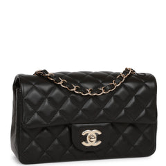 Chanel Mini Rectangular Flap Bag Black Lambskin Light Gold Hardware