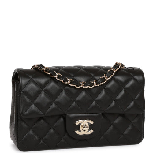 Chanel Mini Rectangular Flap Bag Black Lambskin Light Gold Hardware