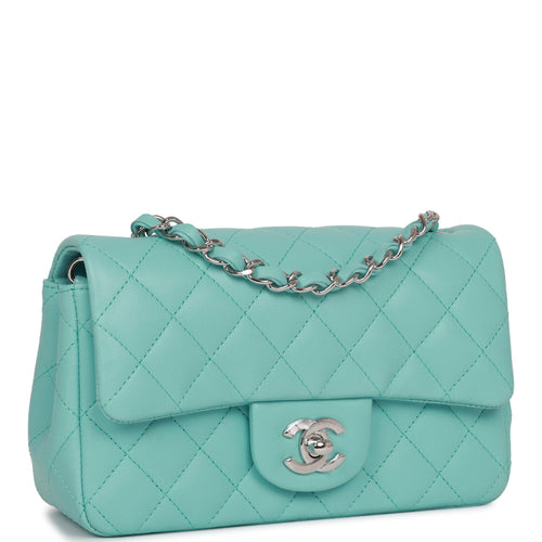 Chanel Mini Rectangular Flap Bag Turquoise Lambskin Silver Hardware