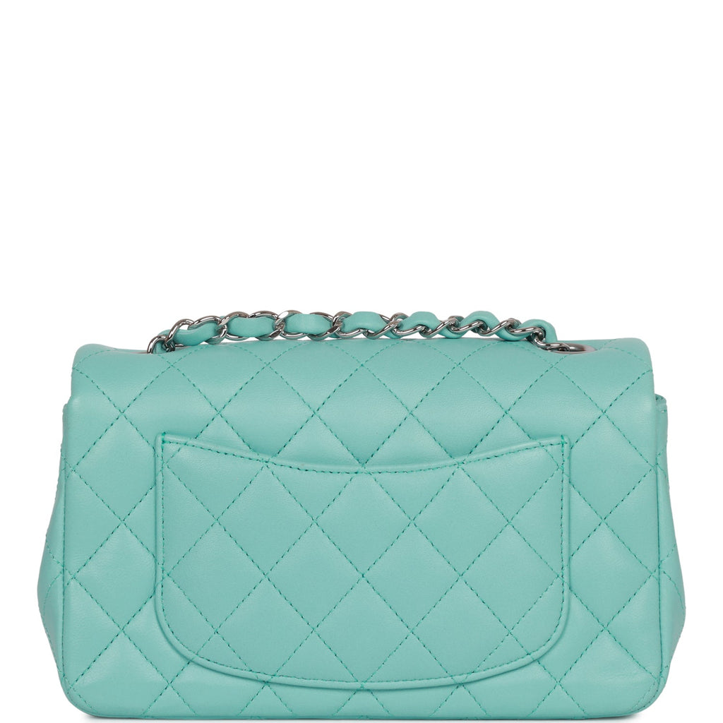Chanel Mini Rectangular Flap Bag Turquoise Lambskin Silver Hardware