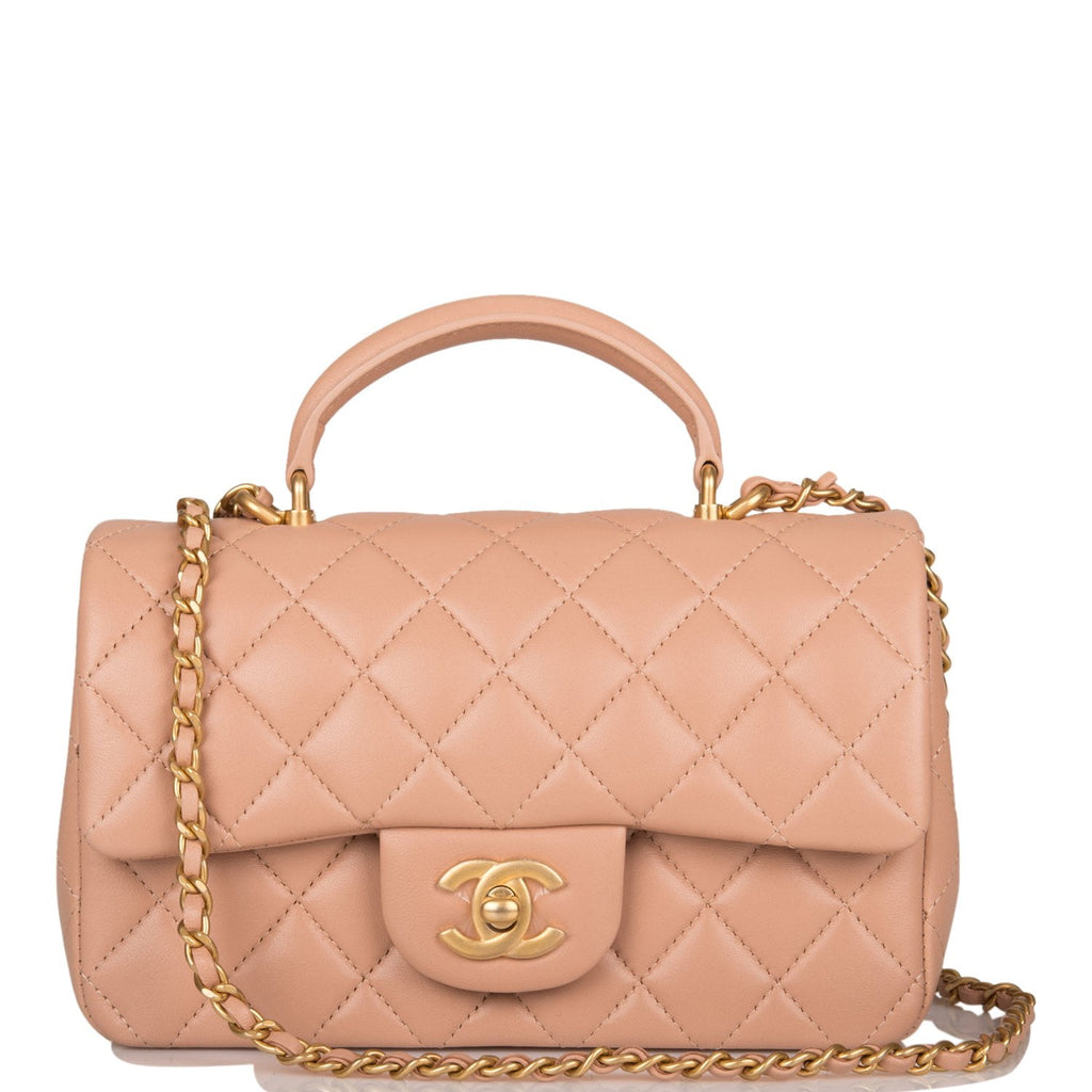 Chanel Mini Rectangular Flap with Top Handle Beige and Caramel Lambski –  Madison Avenue Couture