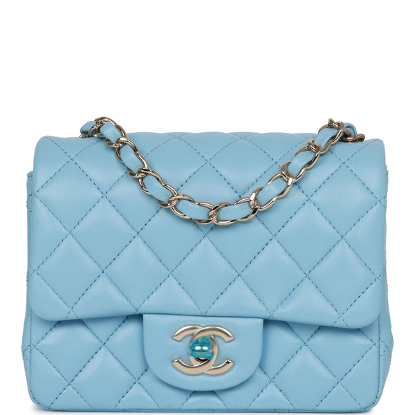 Chanel Mini Rectangular Flap Bag Blue Satin Light Gold Hardware