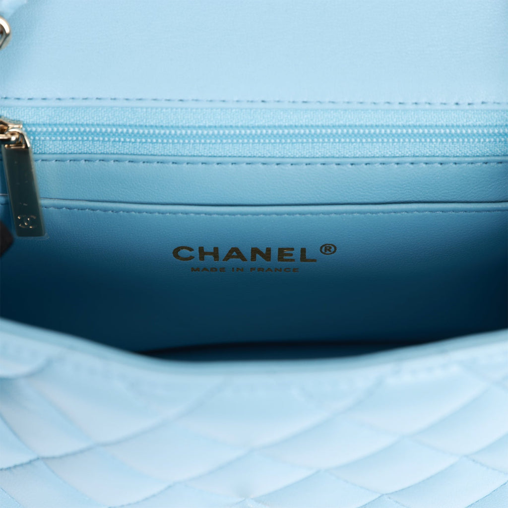 Chanel Light Blue Quilted Lambskin Mini Square Handbag