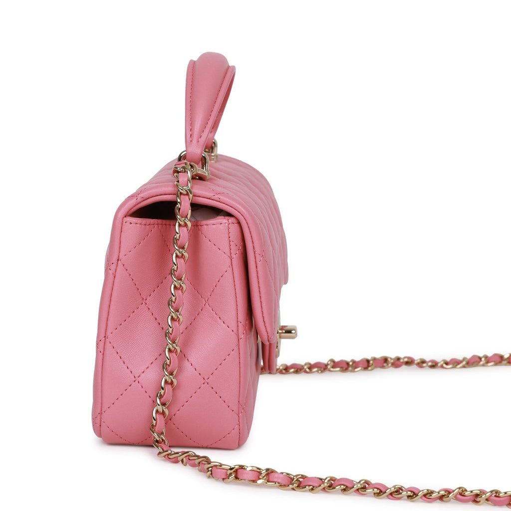 Chanel Dark Pink Quilted Lambskin Rectangular Mini Flap Bag Top