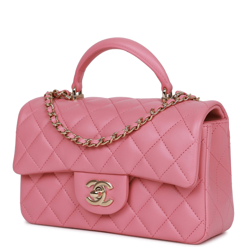 Chanel Dark Pink Quilted Lambskin Rectangular Mini Flap Bag Top Handle ...
