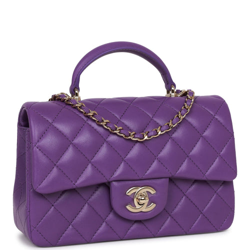 Chanel Mini Rectangular Flap with Top Handle Purple Lambskin Light Gold Hardware