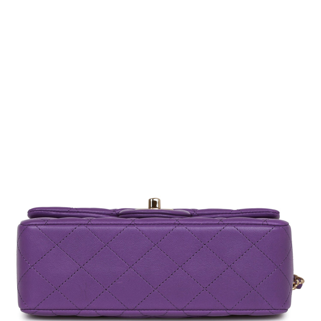 Chanel Mini Rectangular Flap with Top Handle Purple Lambskin Light Gold  Hardware