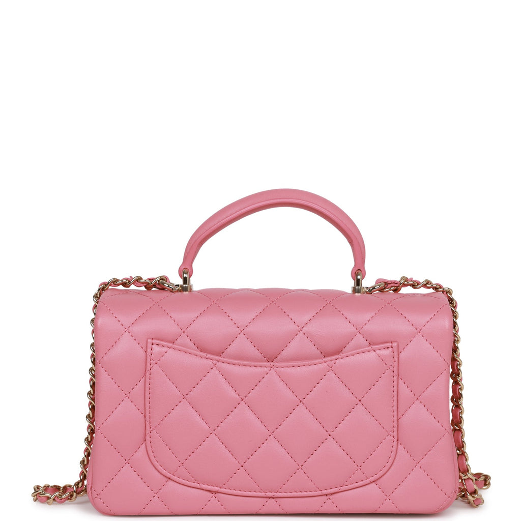 Chanel Baby Pink Quilted Lambskin Top Handle Flap Bag Gold
