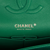 Pre-owned Chanel Medium Classic Double Flap Bag Green Metallic Caviar Light Gold Hardware