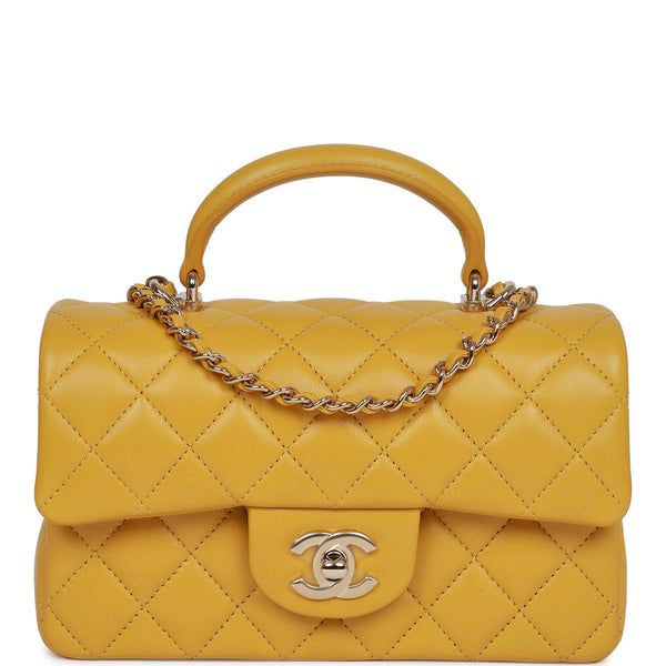 Chanel Classic Mini Rectangular Mustard Yellow Quilted Caviar with brushed  gold hardware hardware