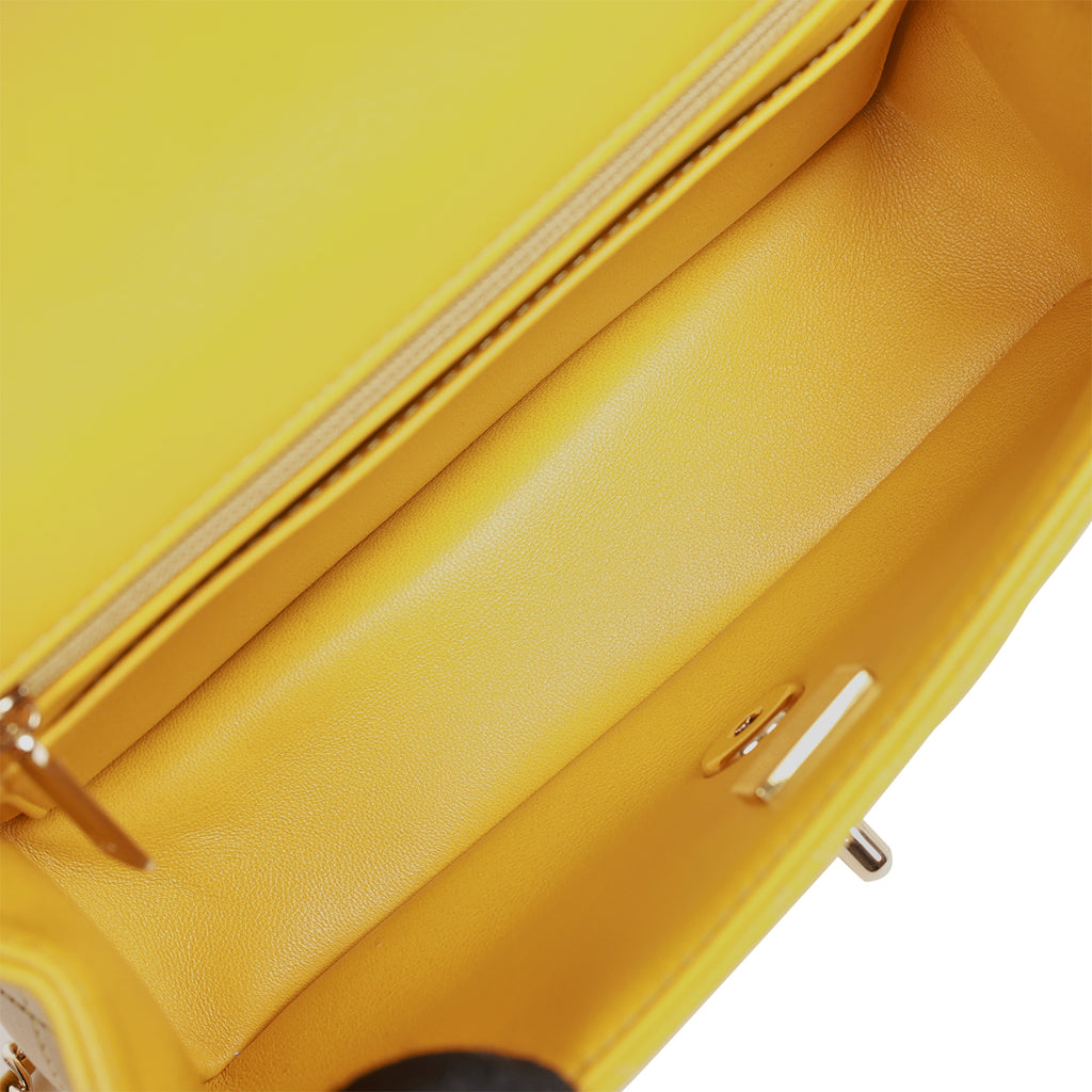Chanel Yellow Quilted Lambskin Rectangular Mini Flap Bag Top
