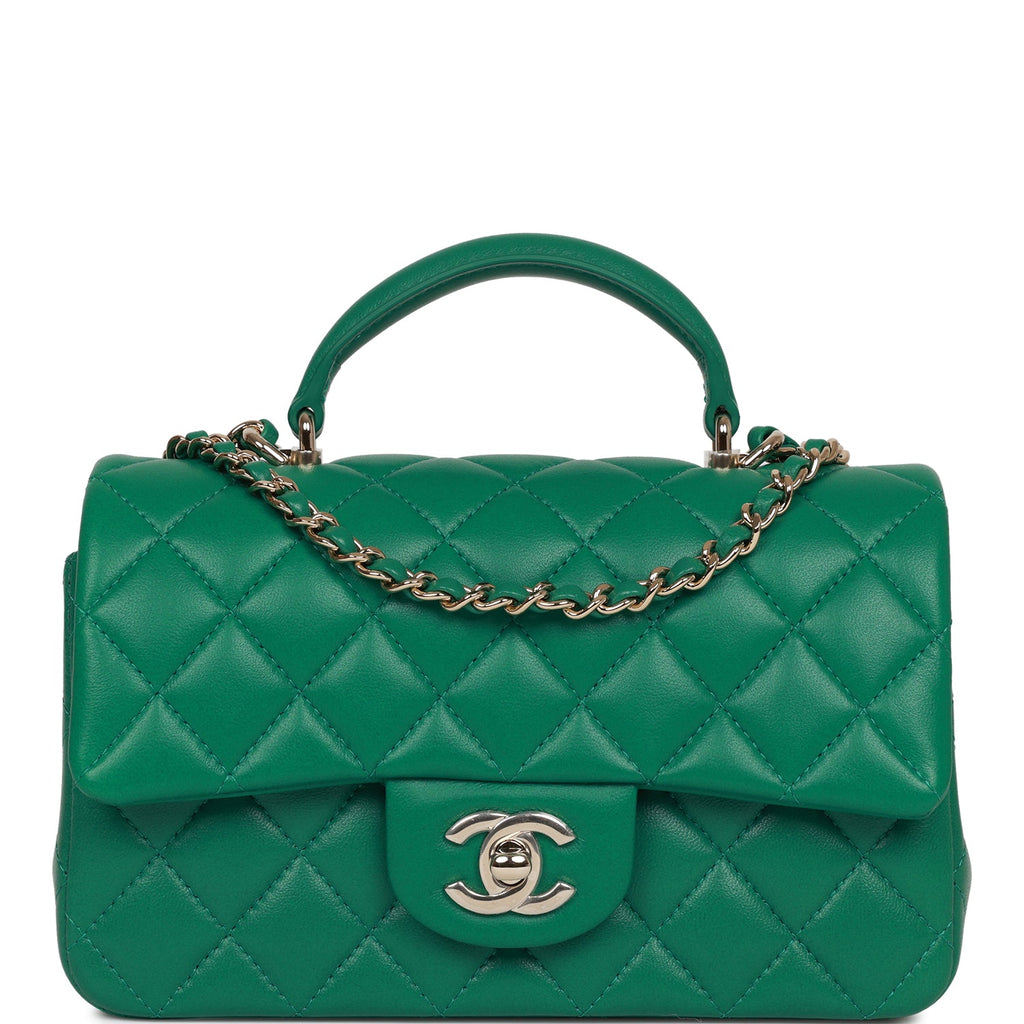 CHANEL Mini Rectangular Flap Quilted Leather Crossbody Bag Green