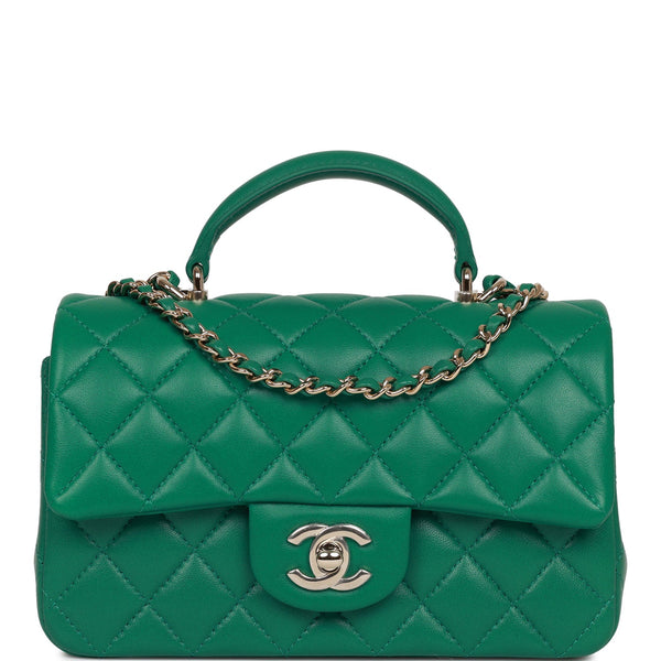 Chanel Green Quilted Lambskin Rectangular Mini Flap Bag Top