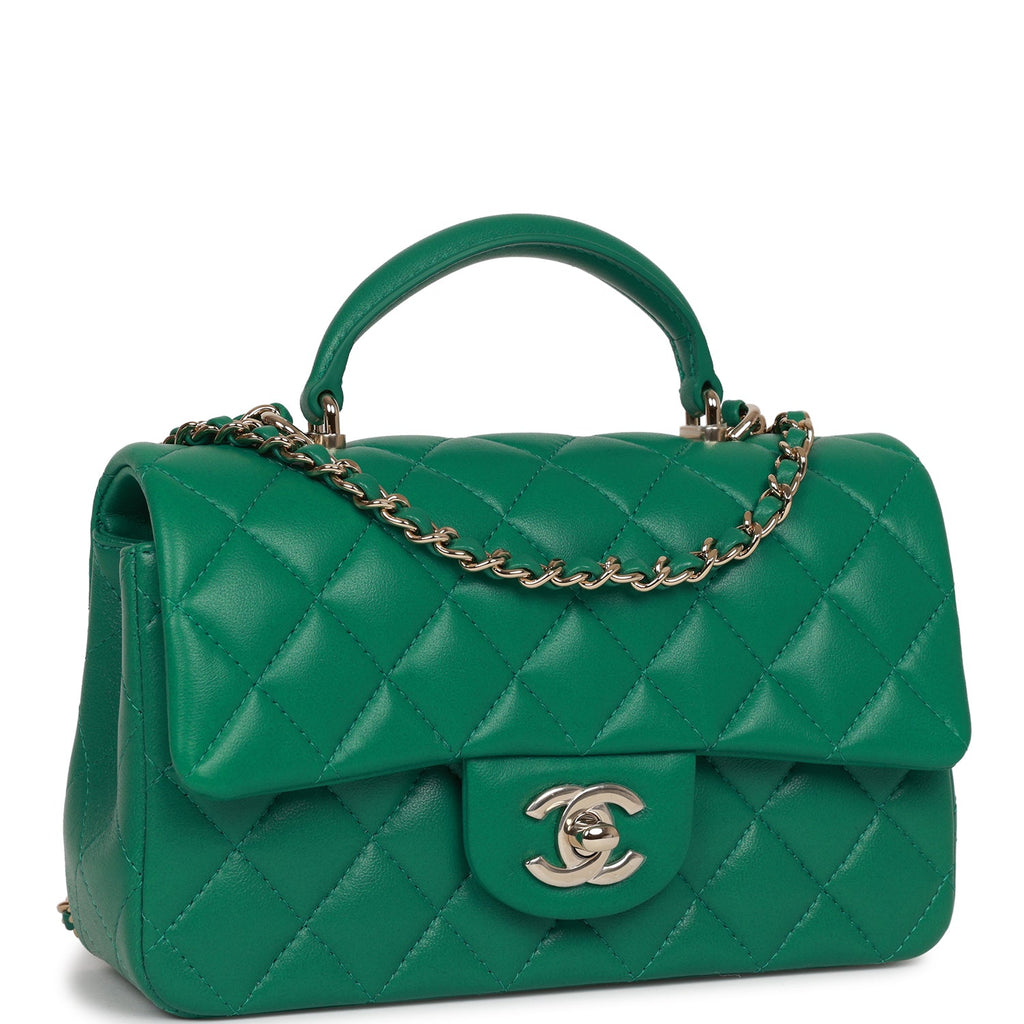 Chanel Mini Flap Top Handle Green Ombre Lambskin Antique Gold