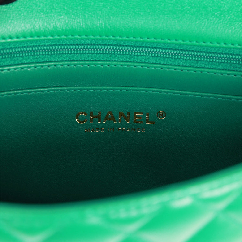 Chanel Mini Rectangular Flap with Top Handle Green Lambskin Light Gold  Hardware