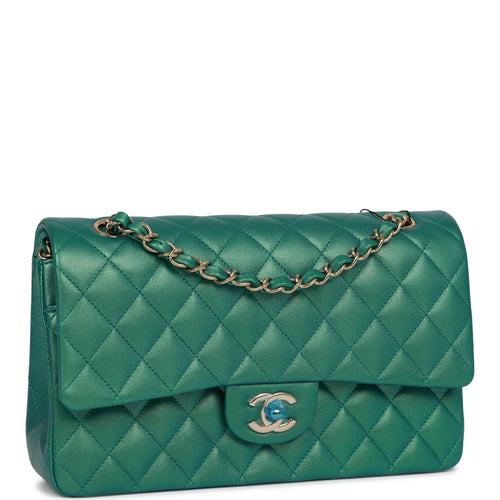 Chanel Emerald Green Quilted Lambskin Medium Classic Double Flap