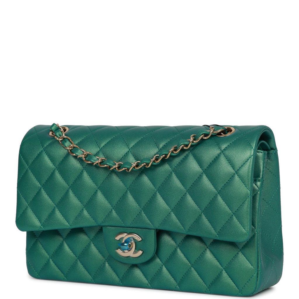 CHANEL Lambskin Quilted Medium Double Flap Light Green 798768
