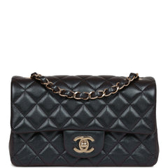 Chanel Mini Rectangular Flap Bag Black Metallic Lambskin Light Gold Hardware