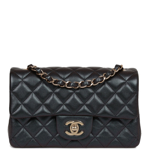 Chanel Mini Rectangular Flap Bag Black Metallic Lambskin Light Gold Hardware
