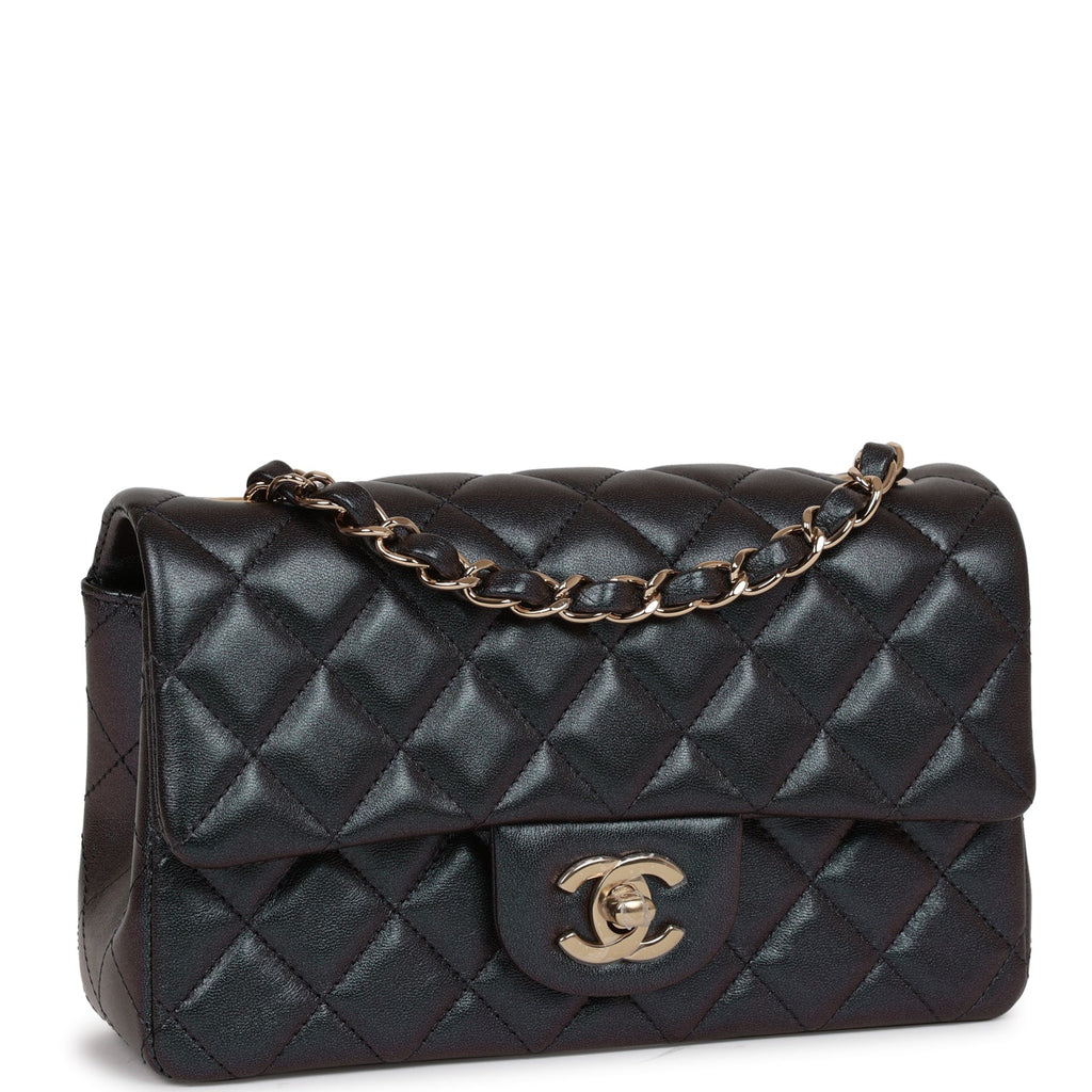 Chanel Mini Rectangular Flap Bag Black Metallic Lambskin Light Gold Hardware