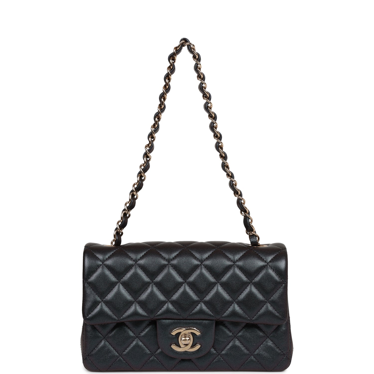 Chanel Black Metallic Lambskin Rectangular Mini Classic Flap Light Gold ...